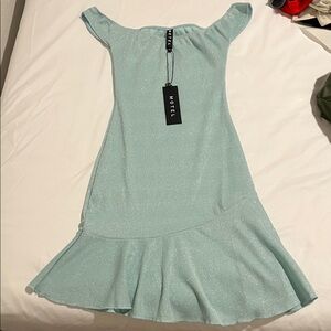 Motel Rocks Sky Blue Off-Shoulder Mini Dress